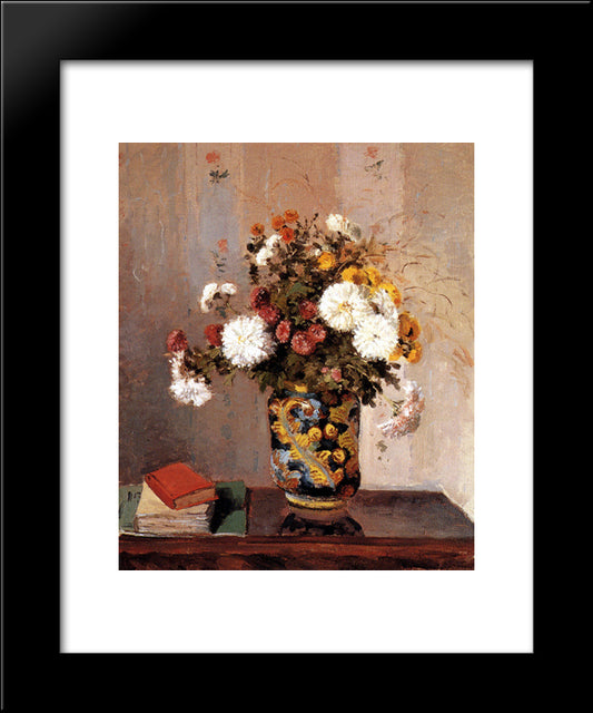 Chrysanthemums In A Chinese Vase 20x24 Black Modern Wood Framed Art Print Poster by Pissarro, Camille