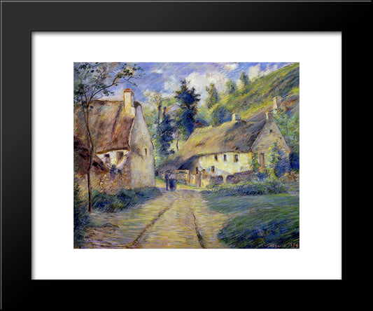Cottages At Auvers, Near Pontoise 20x24 Black Modern Wood Framed Art Print Poster by Pissarro, Camille