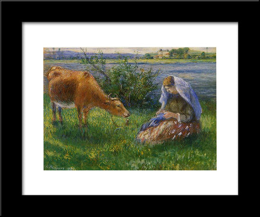 Cowherd, Pontoise 20x24 Black Modern Wood Framed Art Print Poster by Pissarro, Camille