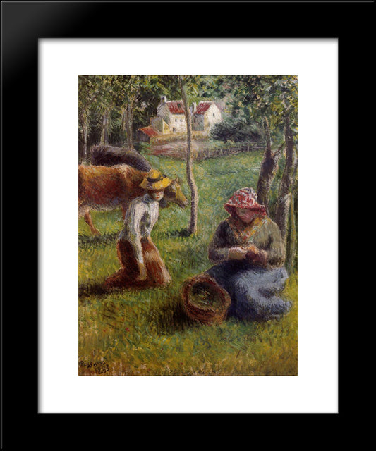 Cowherd 20x24 Black Modern Wood Framed Art Print Poster by Pissarro, Camille