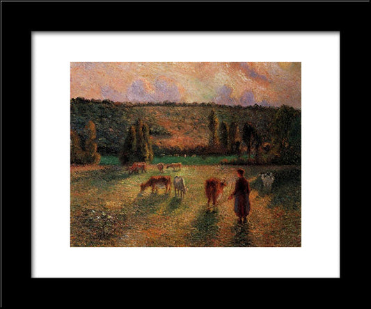 Cowherd At Eragny 20x24 Black Modern Wood Framed Art Print Poster by Pissarro, Camille