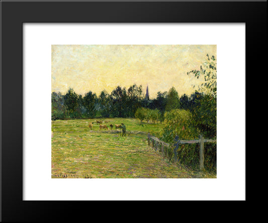 Cowherd In A Field At Eragny 20x24 Black Modern Wood Framed Art Print Poster by Pissarro, Camille