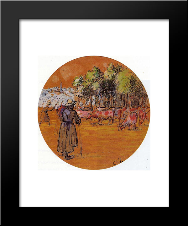 Cowherds, Bazincourt 20x24 Black Modern Wood Framed Art Print Poster by Pissarro, Camille