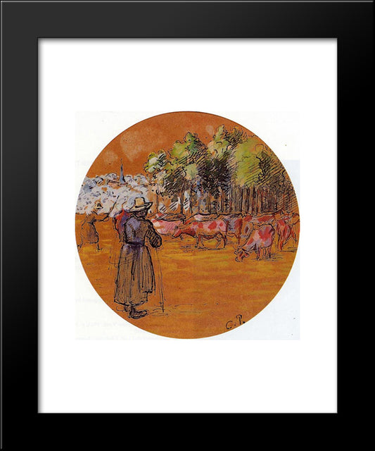 Cowherds, Bazincourt 20x24 Black Modern Wood Framed Art Print Poster by Pissarro, Camille