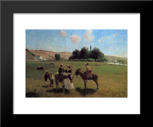 Donkey Ride At La Roche-Guyon 20x24 Black Modern Wood Framed Art Print Poster by Pissarro, Camille