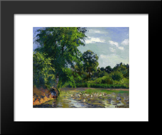 Ducks On The Pond At Montfoucault 20x24 Black Modern Wood Framed Art Print Poster by Pissarro, Camille
