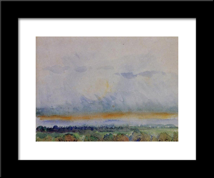 Eragny, Sunset 20x24 Black Modern Wood Framed Art Print Poster by Pissarro, Camille