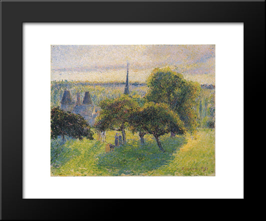 Farm And Steeple At Sunset 20x24 Black Modern Wood Framed Art Print Poster by Pissarro, Camille