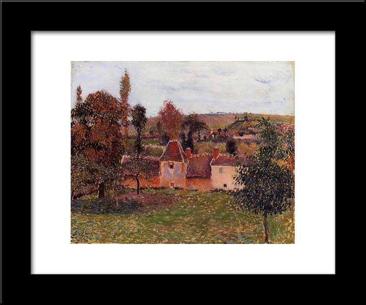 Farm At Basincourt 20x24 Black Modern Wood Framed Art Print Poster by Pissarro, Camille