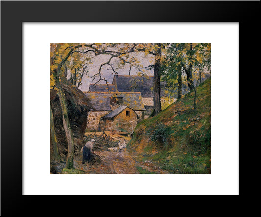 Farm At Montfoucault 20x24 Black Modern Wood Framed Art Print Poster by Pissarro, Camille
