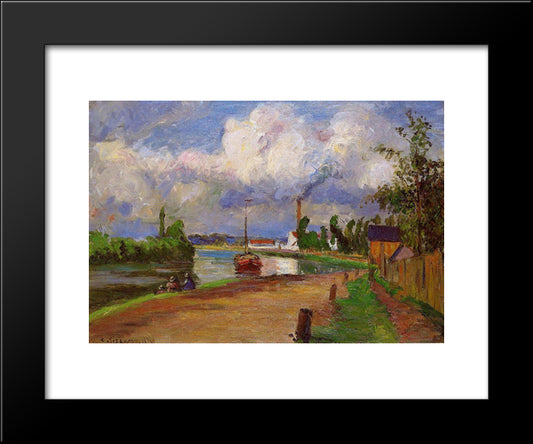 Fishermen On The Banks Of The Oise 20x24 Black Modern Wood Framed Art Print Poster by Pissarro, Camille