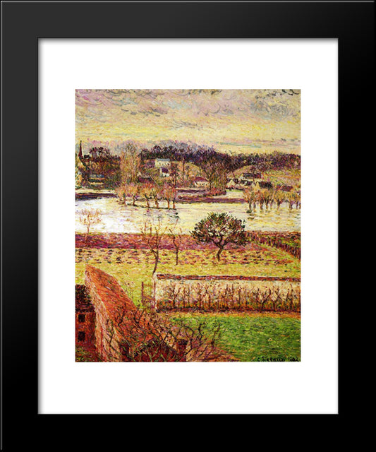 Flood, Twilight Effect, Eragny 20x24 Black Modern Wood Framed Art Print Poster by Pissarro, Camille
