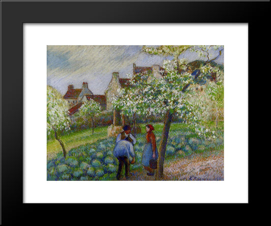 Flowering Plum Trees 20x24 Black Modern Wood Framed Art Print Poster by Pissarro, Camille