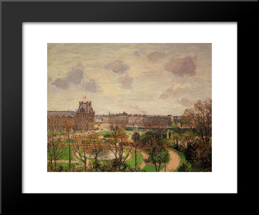 Garden Of The Louvre Morning, Grey Weather 20x24 Black Modern Wood Framed Art Print Poster by Pissarro, Camille