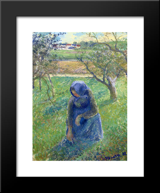 Gathering Herbs 20x24 Black Modern Wood Framed Art Print Poster by Pissarro, Camille