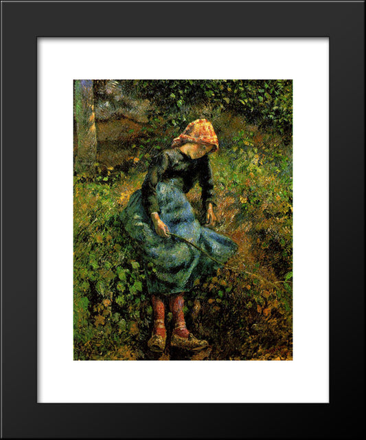 Girl With A Stick 20x24 Black Modern Wood Framed Art Print Poster by Pissarro, Camille