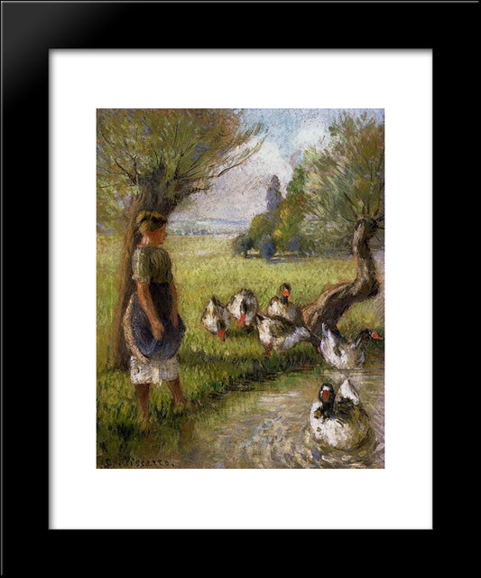 Goose Girl 20x24 Black Modern Wood Framed Art Print Poster by Pissarro, Camille