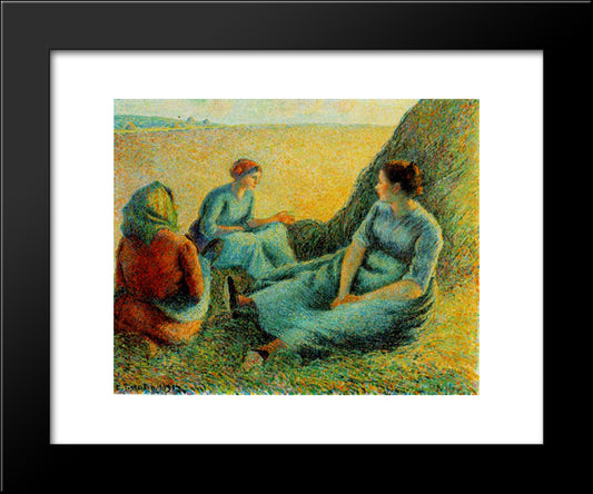 Haymakers Resting 20x24 Black Modern Wood Framed Art Print Poster by Pissarro, Camille