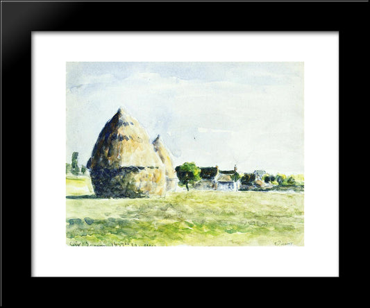 Haystacks 20x24 Black Modern Wood Framed Art Print Poster by Pissarro, Camille