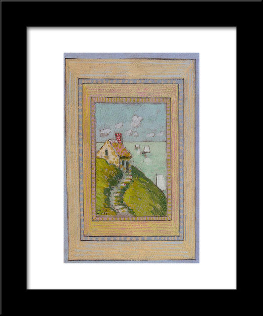 House On A Cliff 20x24 Black Modern Wood Framed Art Print Poster by Pissarro, Camille