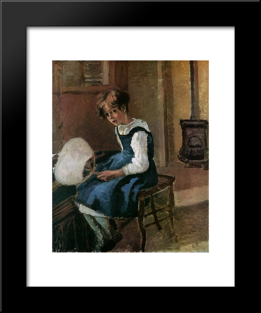 Jeanne Holding A Fan 20x24 Black Modern Wood Framed Art Print Poster by Pissarro, Camille
