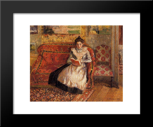 Jeanne Reading 20x24 Black Modern Wood Framed Art Print Poster by Pissarro, Camille