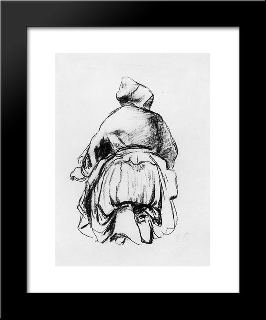 Kneeling Woman 20x24 Black Modern Wood Framed Art Print Poster by Pissarro, Camille
