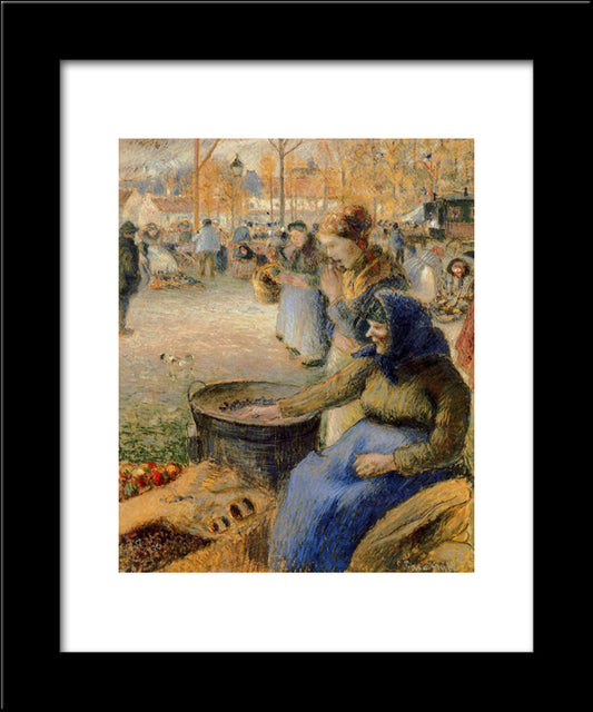 La Marchande De Marrons, Fiore De La St. Martin, Pontoise 20x24 Black Modern Wood Framed Art Print Poster by Pissarro, Camille