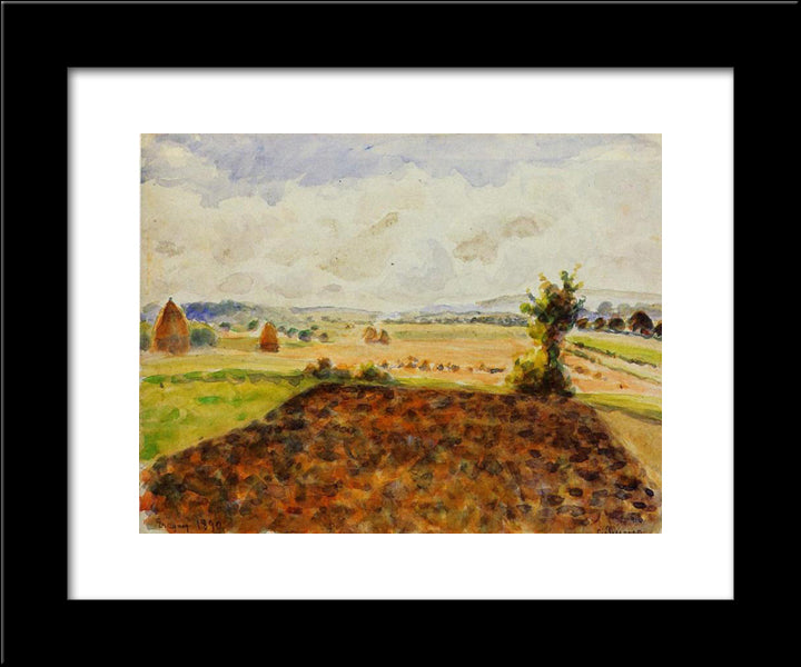 Landscape At Eragny, Clear Weather 20x24 Black Modern Wood Framed Art Print Poster by Pissarro, Camille