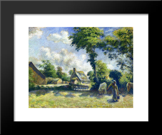 Landscape At Melleray, Woman Carrying Water To Horses 20x24 Black Modern Wood Framed Art Print Poster by Pissarro, Camille