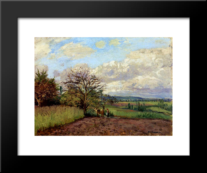 Landscape With A Cowherd 20x24 Black Modern Wood Framed Art Print Poster by Pissarro, Camille