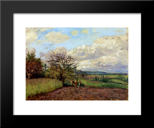 Landscape With A Cowherd 20x24 Black Modern Wood Framed Art Print Poster by Pissarro, Camille