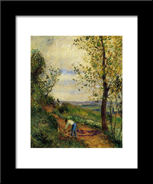 Landscape With A Man Digging 20x24 Black Modern Wood Framed Art Print Poster by Pissarro, Camille