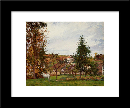 Landscape With A White Horse In A Field, L'Ermitage 20x24 Black Modern Wood Framed Art Print Poster by Pissarro, Camille