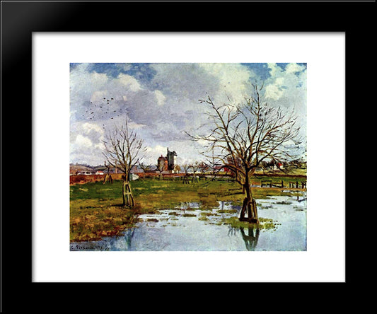 Landscape With Flooded Fields 20x24 Black Modern Wood Framed Art Print Poster by Pissarro, Camille