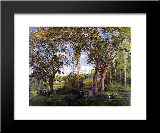 Landscape With Strollers Relaxing Under The Trees 20x24 Black Modern Wood Framed Art Print Poster by Pissarro, Camille