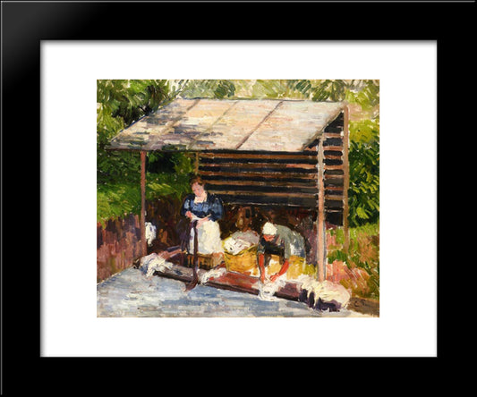 Laundresses At Eragny 20x24 Black Modern Wood Framed Art Print Poster by Pissarro, Camille