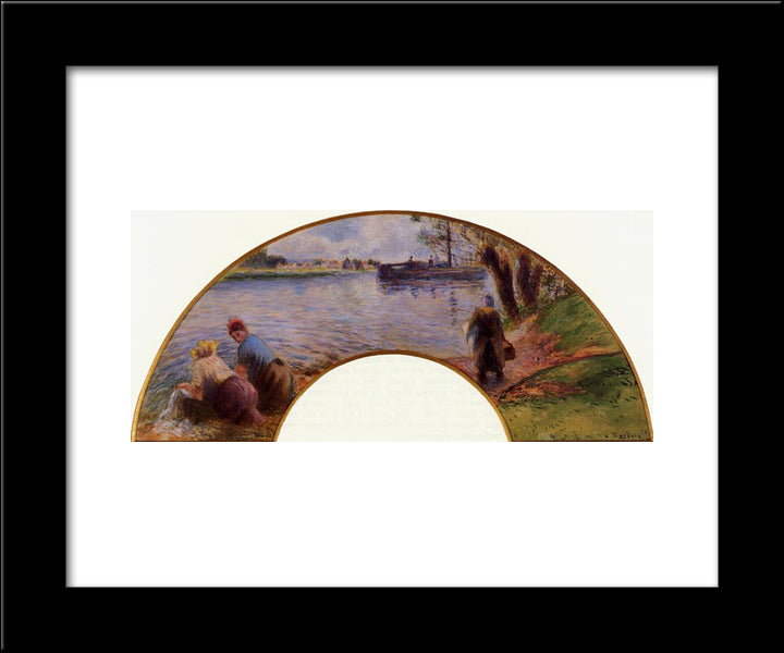 Laundresses On The Banks Of The Oise At Pontoise 20x24 Black Modern Wood Framed Art Print Poster by Pissarro, Camille