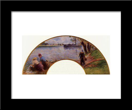 Laundresses On The Banks Of The Oise At Pontoise 20x24 Black Modern Wood Framed Art Print Poster by Pissarro, Camille