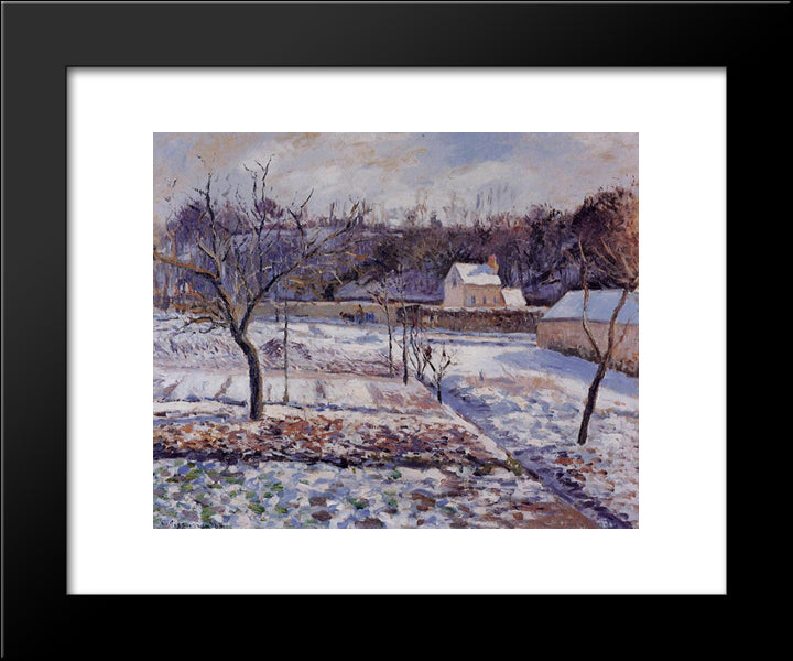 L'Hermitage, Pontoise Snow Effect 20x24 Black Modern Wood Framed Art Print Poster by Pissarro, Camille