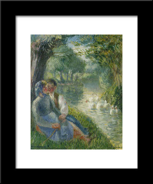 Lovers Seated At The Foot Of A Willow Tree 20x24 Black Modern Wood Framed Art Print Poster by Pissarro, Camille