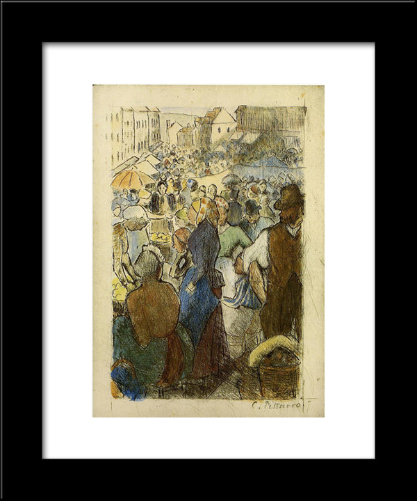 Market At Gisors, Rue Cappeville 20x24 Black Modern Wood Framed Art Print Poster by Pissarro, Camille