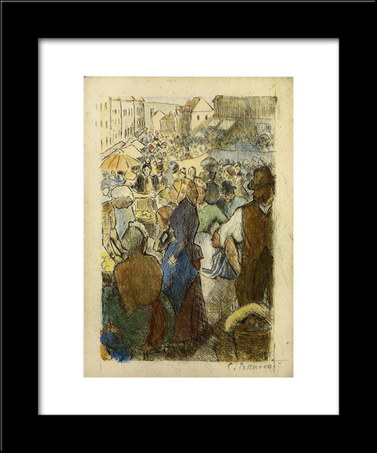 Market At Gisors, Rue Cappeville 20x24 Black Modern Wood Framed Art Print Poster by Pissarro, Camille