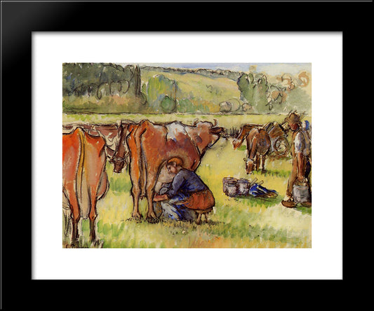 Milking Cows 20x24 Black Modern Wood Framed Art Print Poster by Pissarro, Camille
