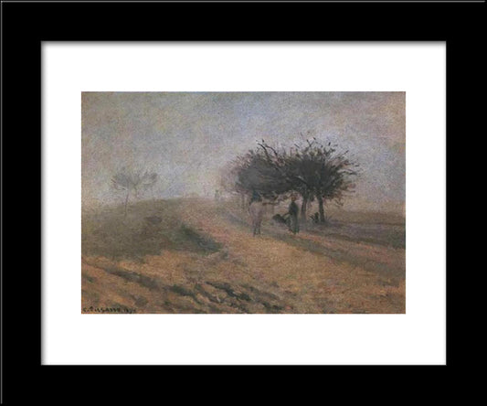 Misty Morning At Creil 20x24 Black Modern Wood Framed Art Print Poster by Pissarro, Camille