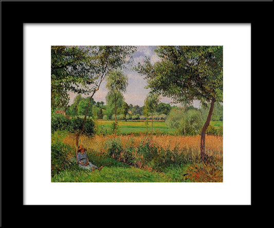 Morning, Sun Effect, Eragny 20x24 Black Modern Wood Framed Art Print Poster by Pissarro, Camille