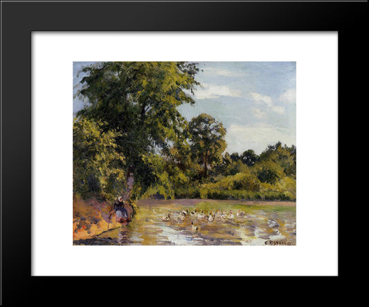 Old Woman With Ducks At Montfoucault 20x24 Black Modern Wood Framed Art Print Poster by Pissarro, Camille