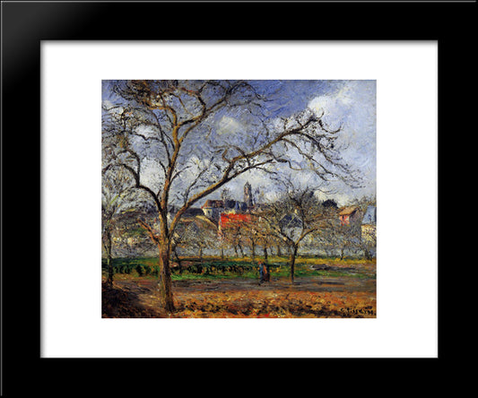 On Orchard In Pontoise In Winter 20x24 Black Modern Wood Framed Art Print Poster by Pissarro, Camille