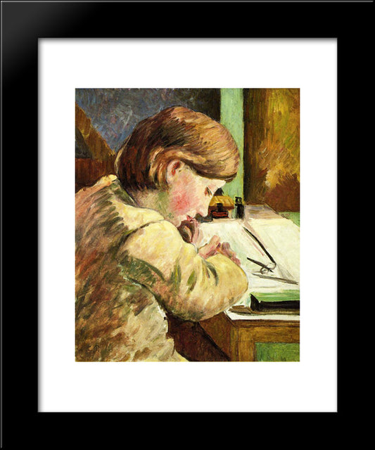 Paul Writing 20x24 Black Modern Wood Framed Art Print Poster by Pissarro, Camille