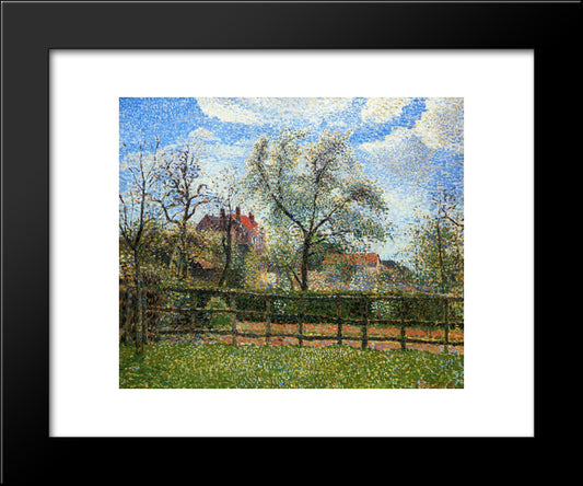 Pear Tress In Bloom, Eragny, Morning 20x24 Black Modern Wood Framed Art Print Poster by Pissarro, Camille